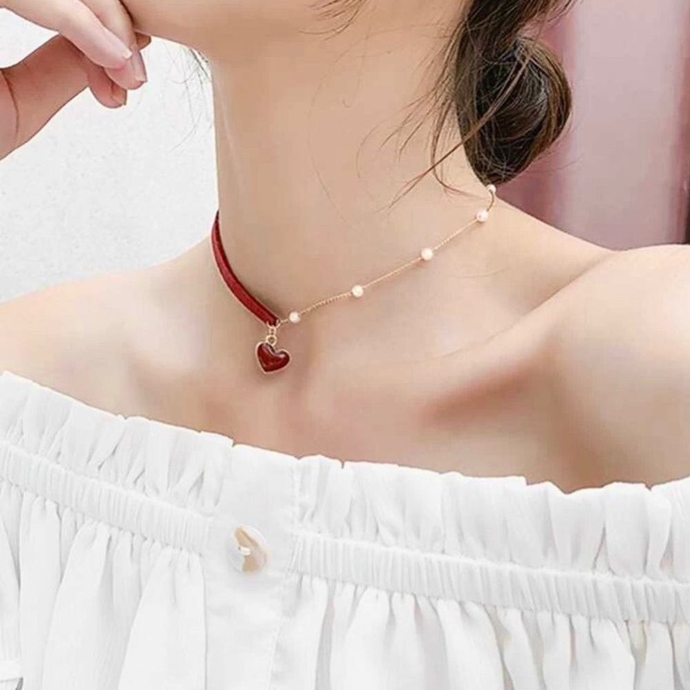 Heart & Pearl Choker Necklace
